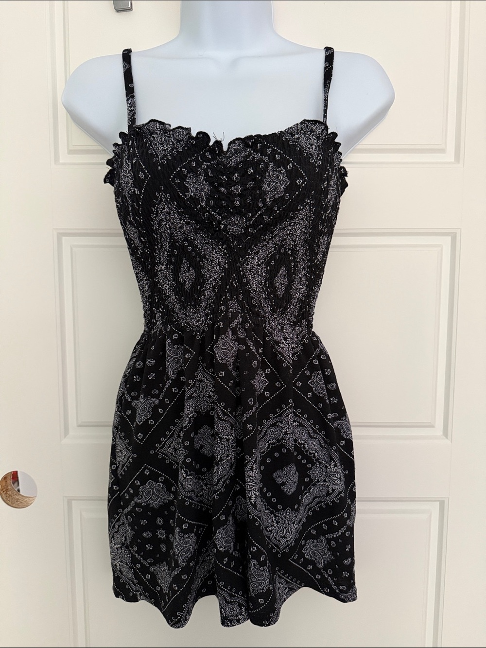 Ardene Black Bandana Print Romper with Smocked Bodice